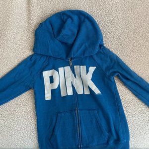 VS Pink Full ZIP Hoodie Blue w/ White logo